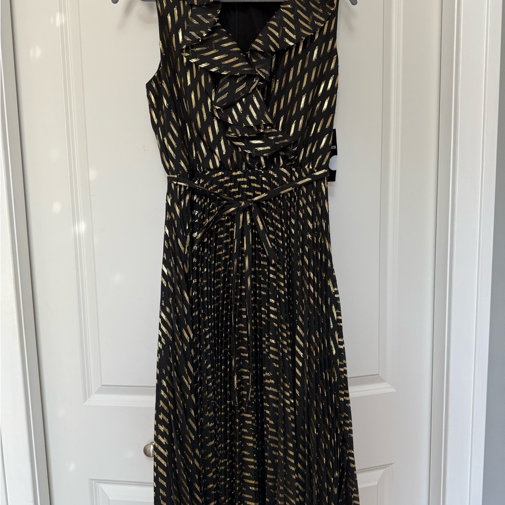 Maison Tara Black and Gold Midi Dress
